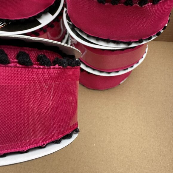 Pink Wired Ribbon Pom Pom Edge Lot of 7 Dia De Los Muertos 1 1/2" in x 14 ft - Picture 5 of 11